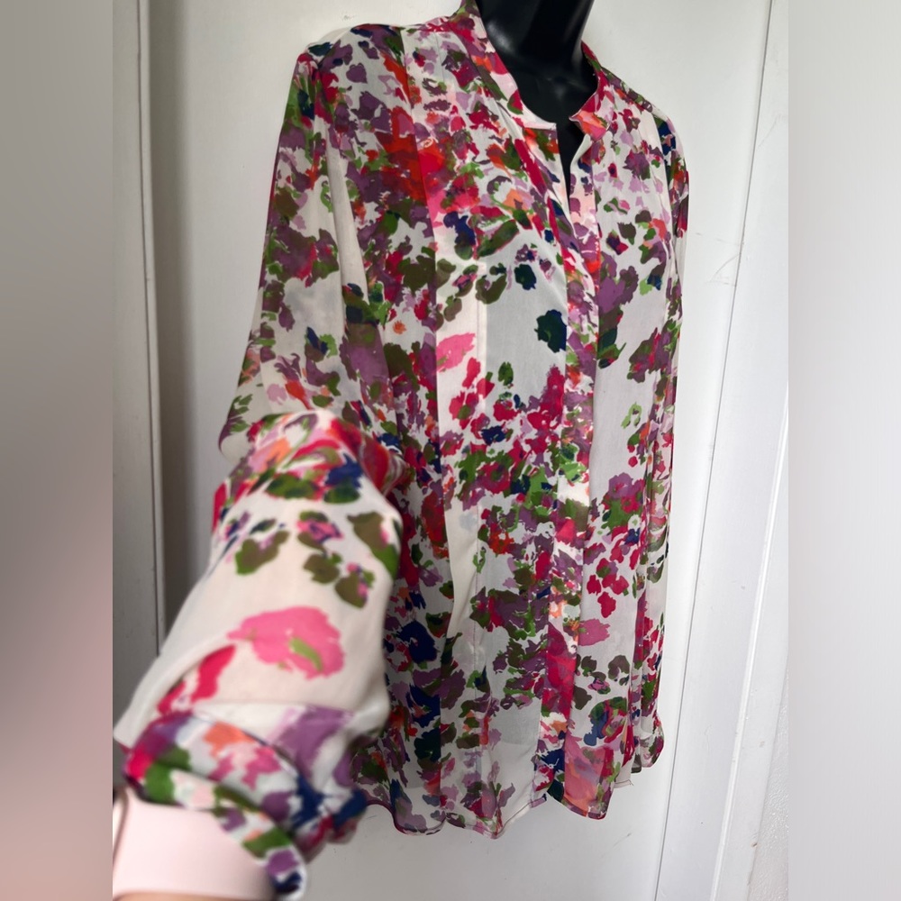 Walter Baker W118 Size L multicolor Floral Sheer Button Up Top Career - Picture 5 of 14